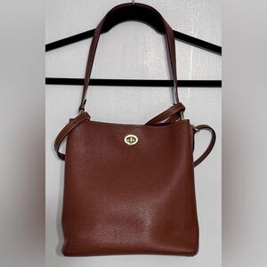 Coach Charlie Bucket Bag Brown Pebbled Leather Crossbody Gold Turnlock COA